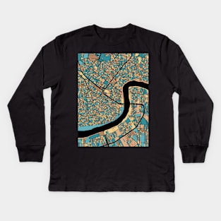 New Orleans Map Pattern in Mid Century Pastel Kids Long Sleeve T-Shirt